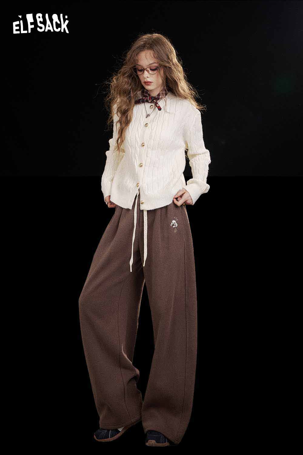 ELFSACK women's solid color straight leg pants in brown for a stylish and comfortable look