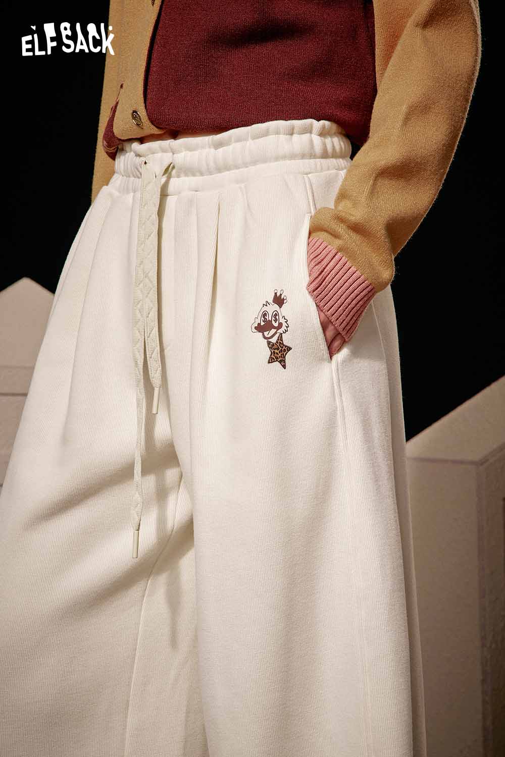 ELFSACK women's solid color straight leg pants with playful design and comfortable fit