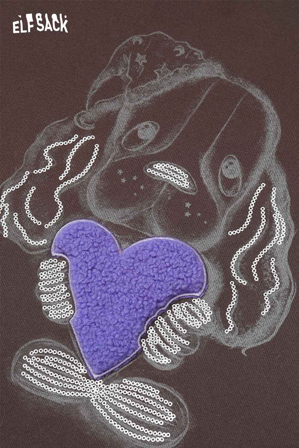 ELFSACK women's animal graphic sweatshirt featuring a playful dog design with a plush heart