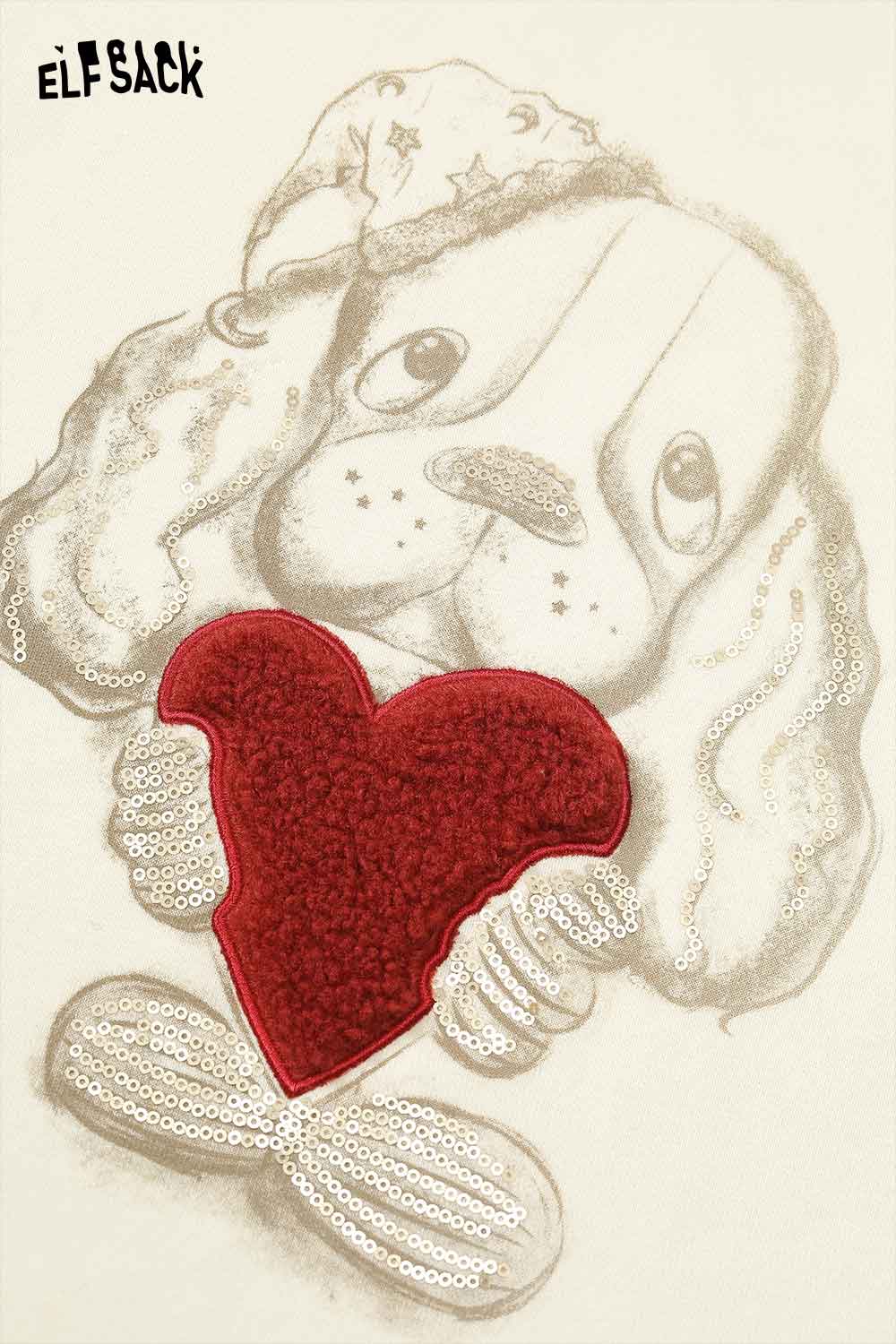 ELFSACK women's animal graphic sweatshirt featuring a cute dog design with a red heart