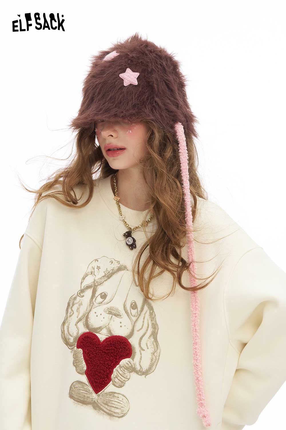 ELFSACK women's animal graphic sweatshirt featuring a cute dog design and a cozy fit