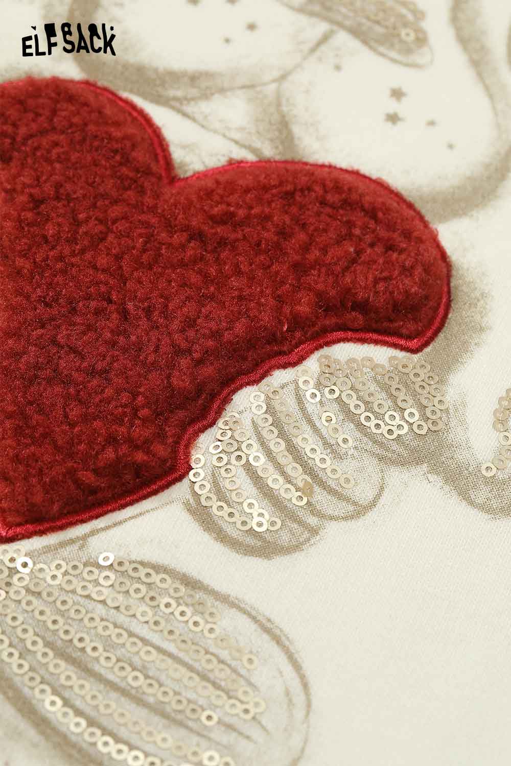 ELFSACK women's animal graphic sweatshirt featuring a textured heart design with sequins