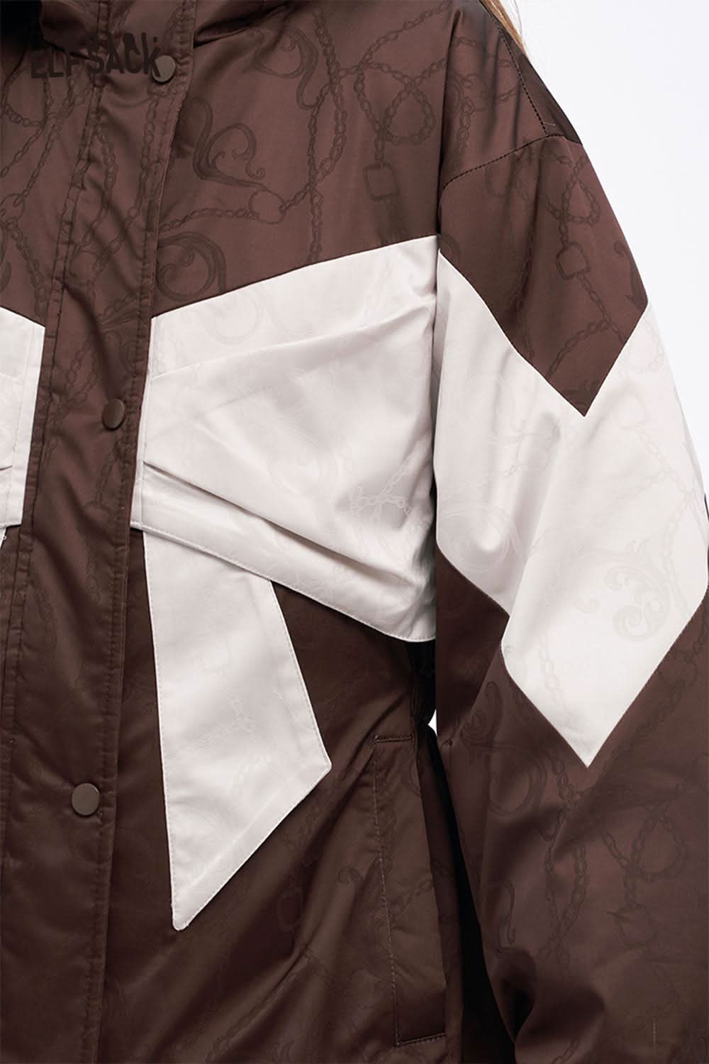 ELFSACK women's bow knot puffer jacket featuring a stylish brown and white design