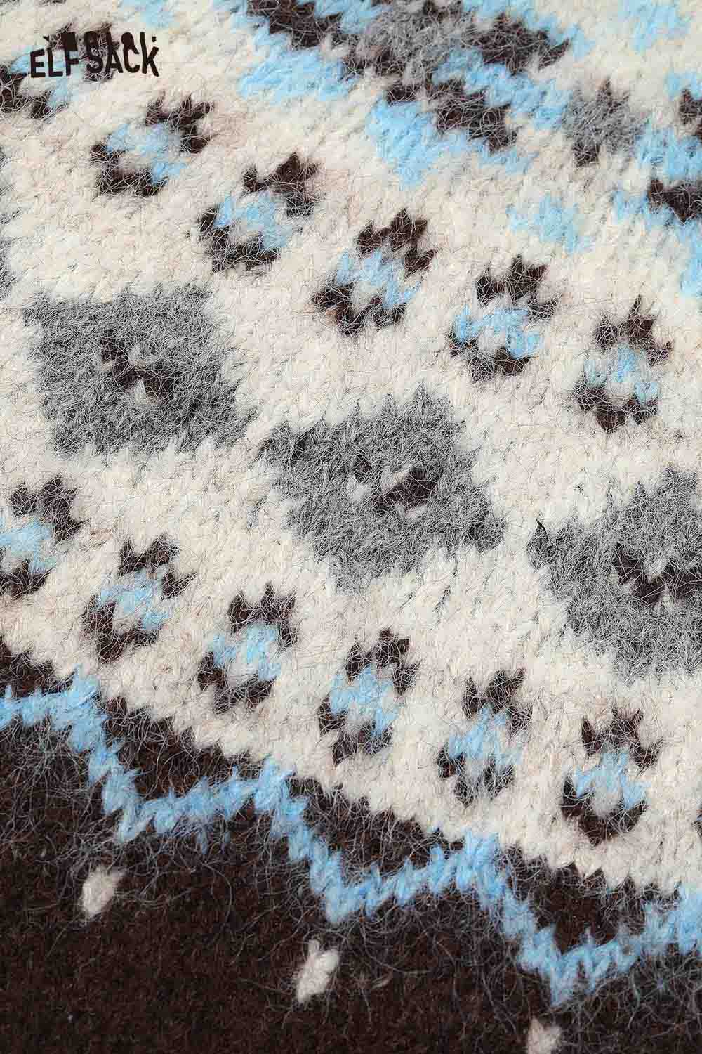 ELFSACK women's Christmas hooded sweater featuring a cozy knit with festive patterns in blue and gray