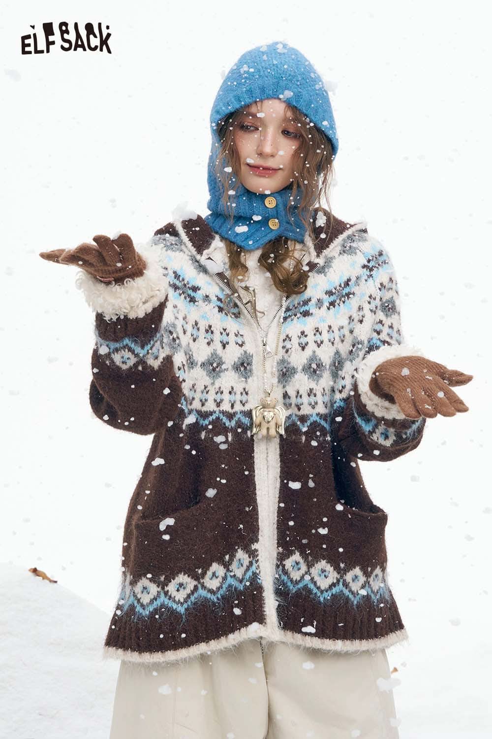 ELFSACK women's Christmas hooded sweater with festive design, cozy fabric, and pockets, perfect for winter wear.