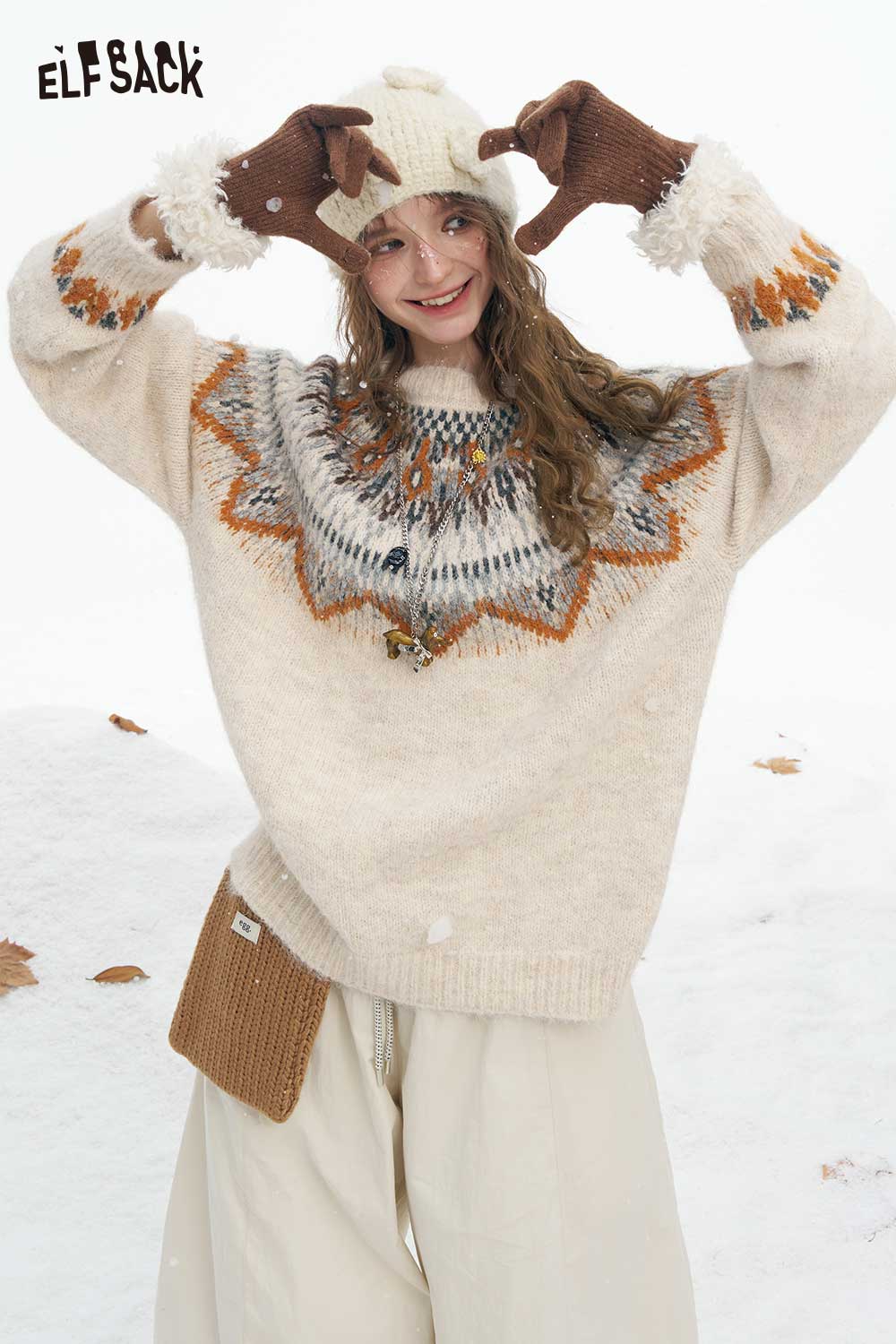 Cozy ELFSACK women's Christmas stripe sweater with festive patterns and relaxed fit for winter style