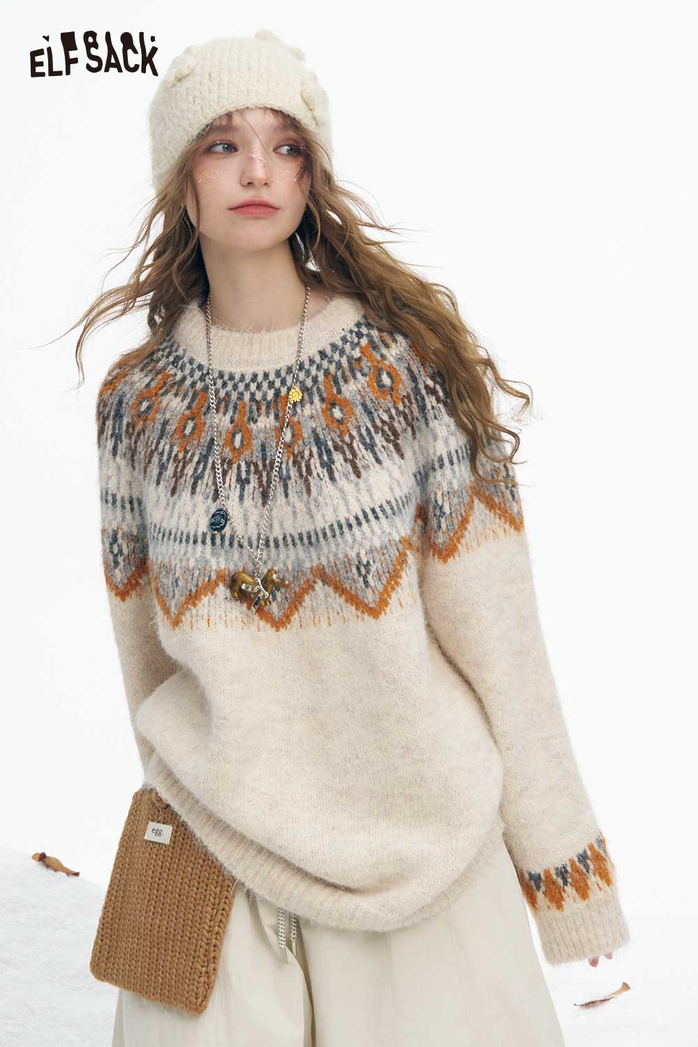 ELFSACK women's Christmas stripe sweater with festive patterns and cozy fit for winter wear