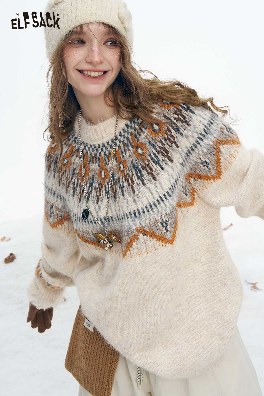 ELFSACK women's Christmas stripe sweater with festive design and cozy fit for winter style