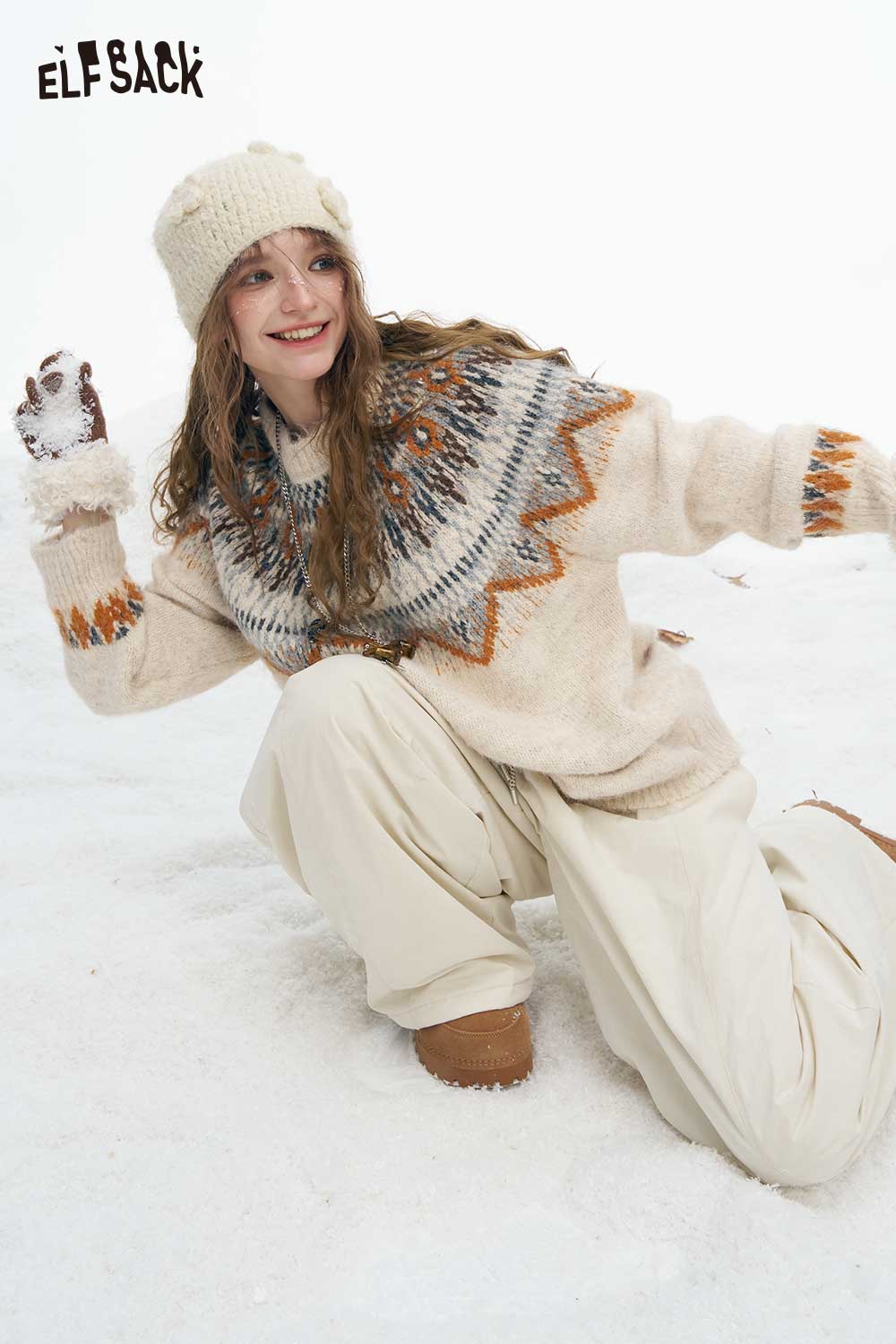 Cozy ELFSACK women's Christmas stripe sweater featuring colorful patterns for winter fashion