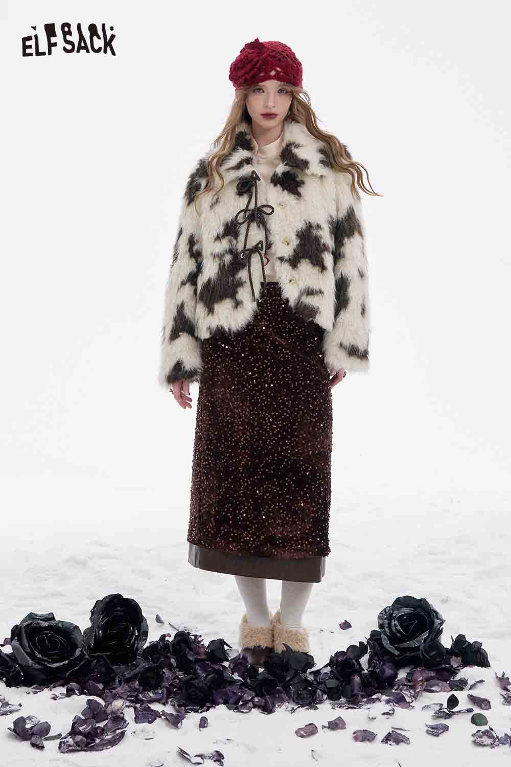 ELFSACK women's color block faux fur coat with stylish design and cozy fit for winter fashion