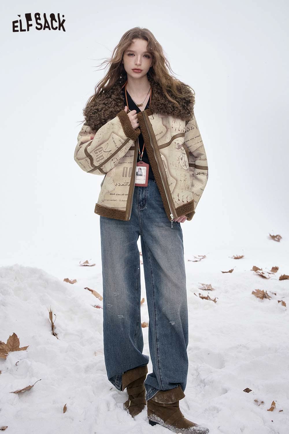 ELFSACK women's faux leather wool coat with a stylish design, ideal for cold weather and casual outings