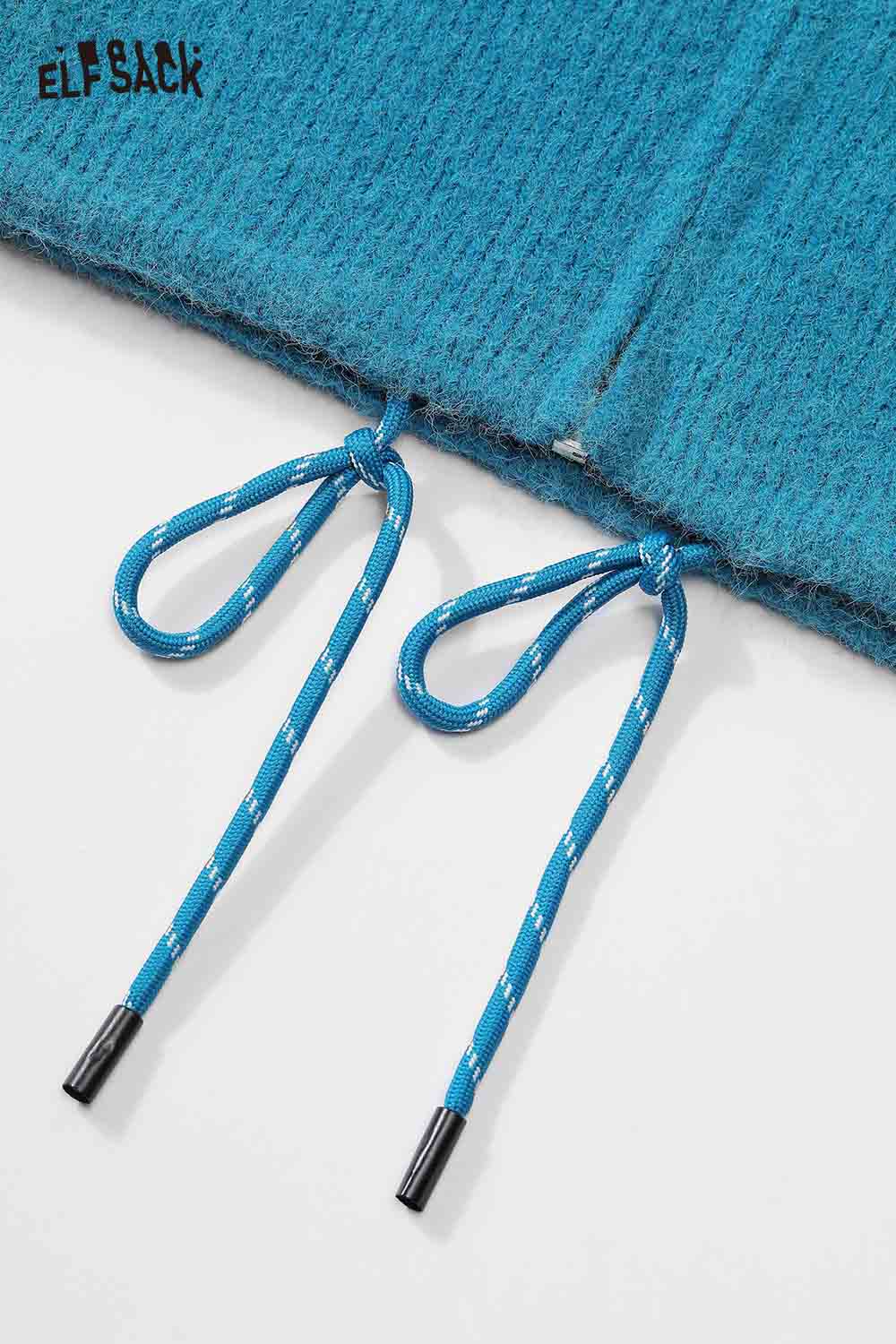 ELFSACK women's fleece hooded sweater in vibrant blue with adjustable drawstring details