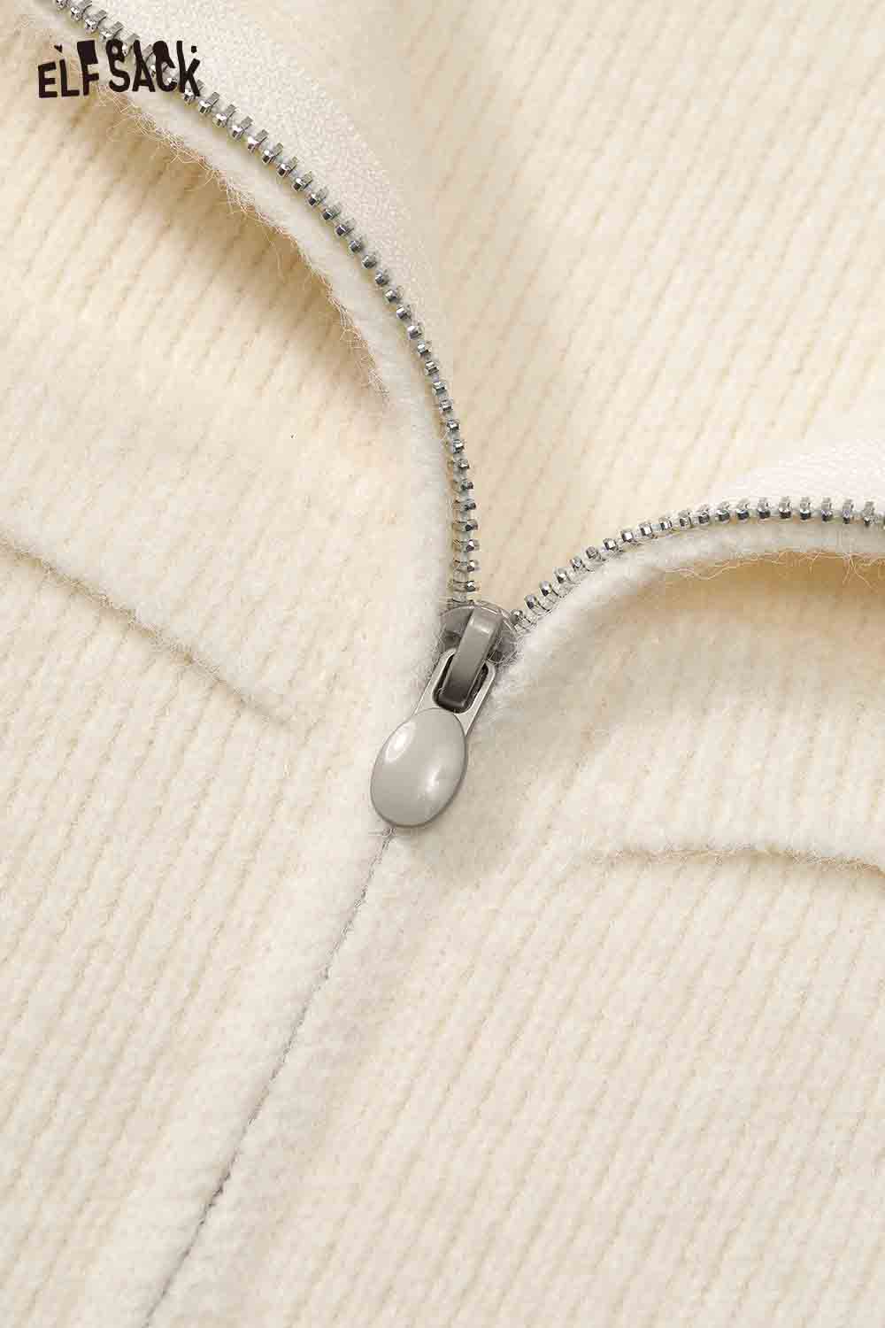 Close-up of ELFSACK women's fleece hooded sweater with a stylish zipper detail