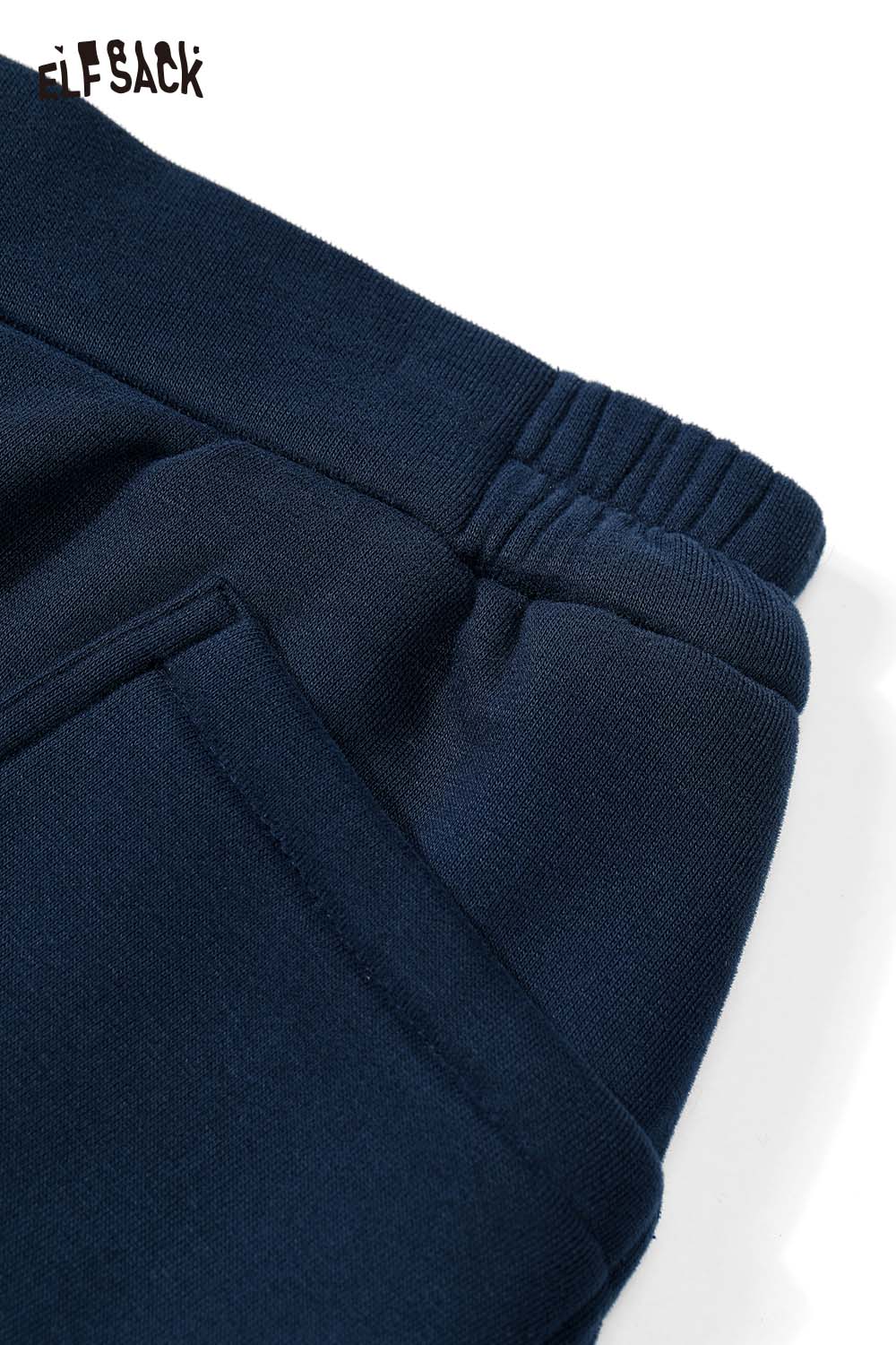 ELFSACK women's floor length wide leg pants in navy blue fabric with comfortable waistband and pockets