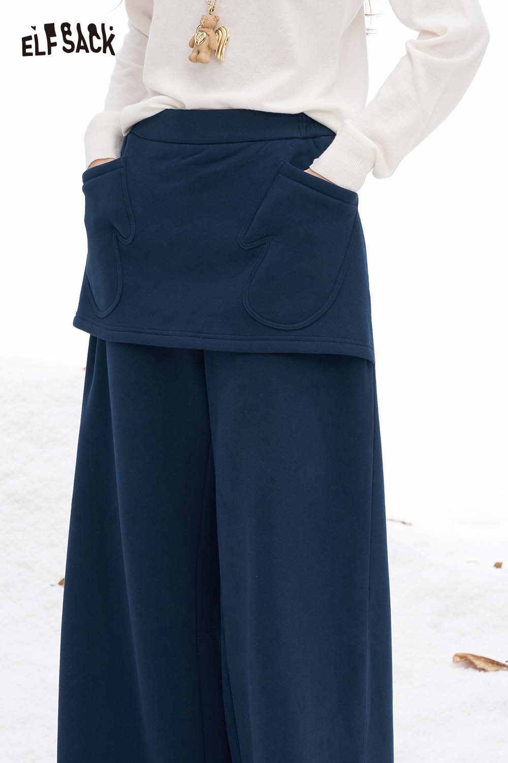 ELFSACK women's floor length wide leg pants with a comfortable high waist design and side pockets