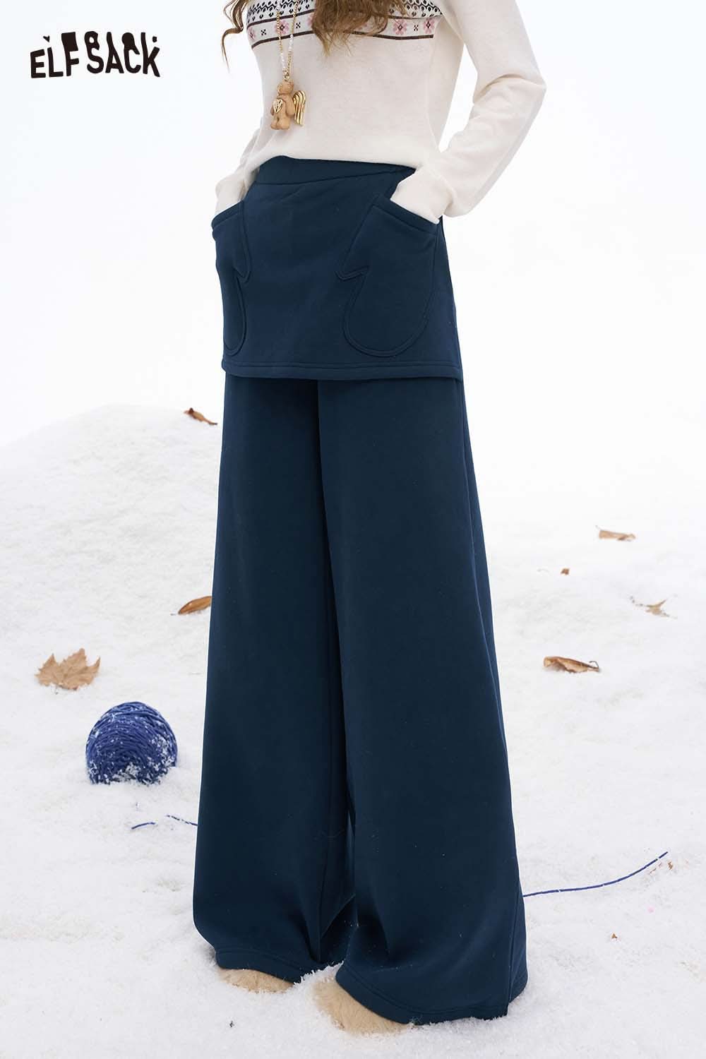 ELFSACK women's floor length wide leg pants in navy with a comfortable fit and spacious pockets