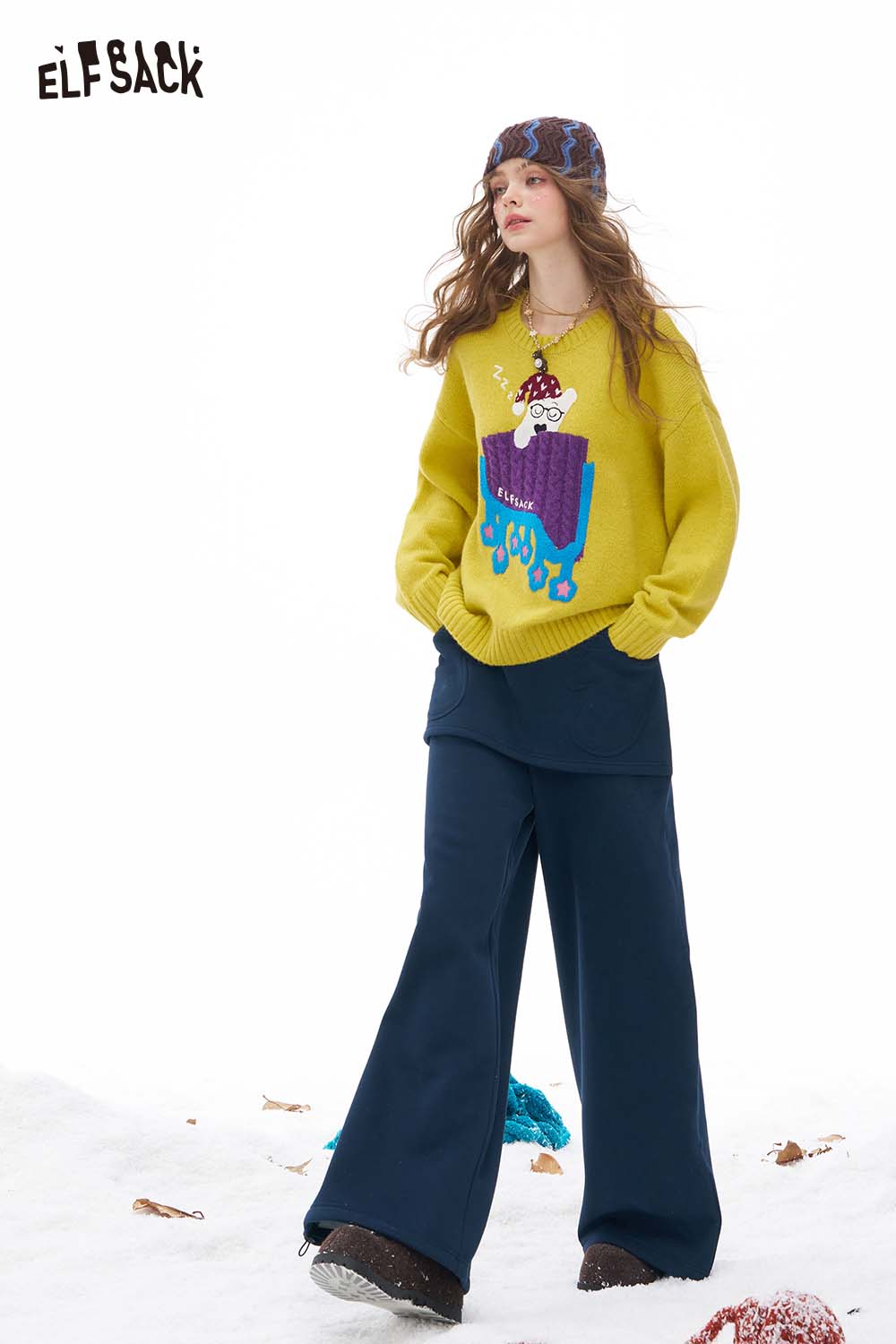 ELFSACK women's floor length wide leg pants paired with a vibrant sweater for a trendy outfit