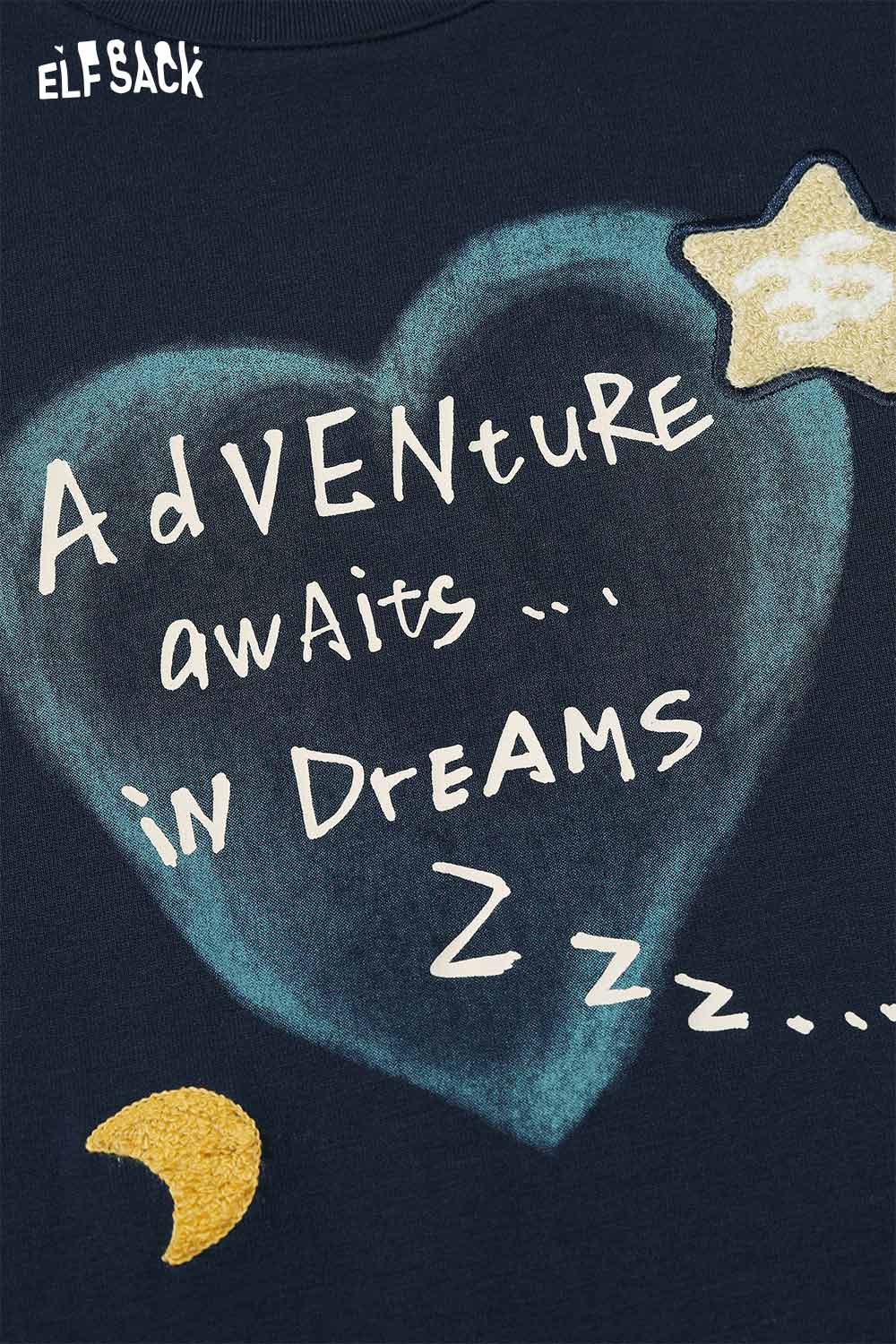 ELFSACK women's graphic embroidered long sleeve tshirt featuring a dreamy heart and star design.