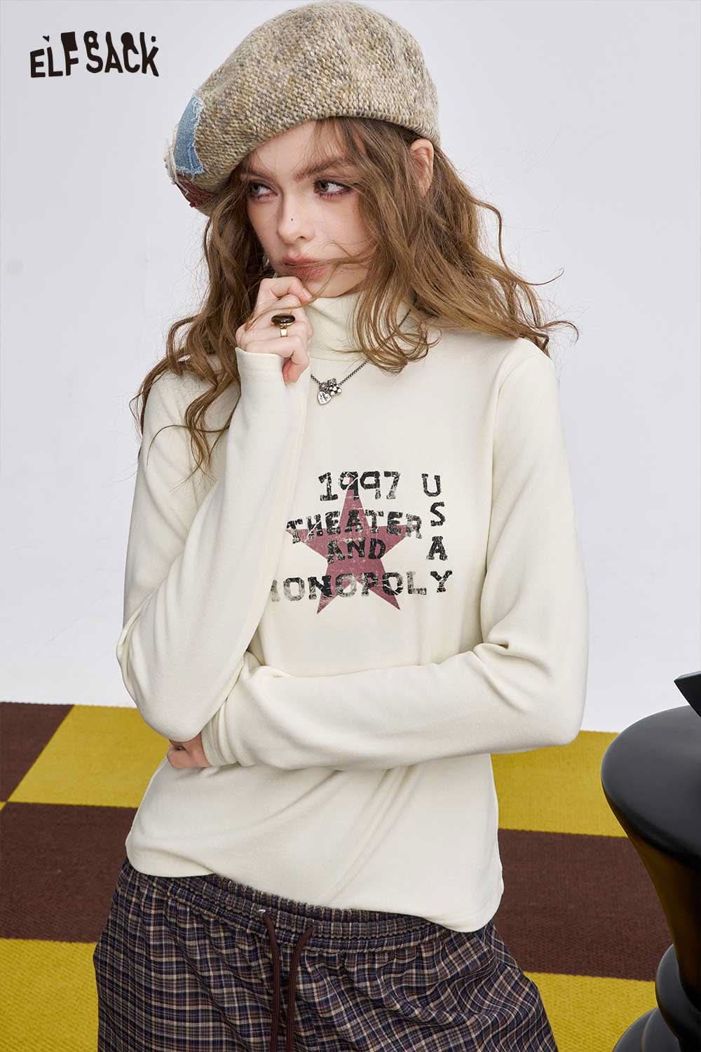 ELFSACK women's graphic long sleeve t-shirt with unique theater print and stylish design