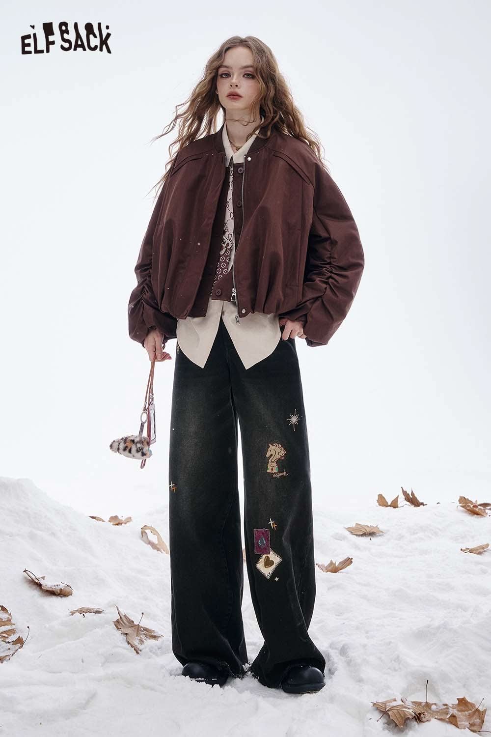 ELFSACK women's graphic wide leg pants featuring unique designs, perfect for stylish winter outfits