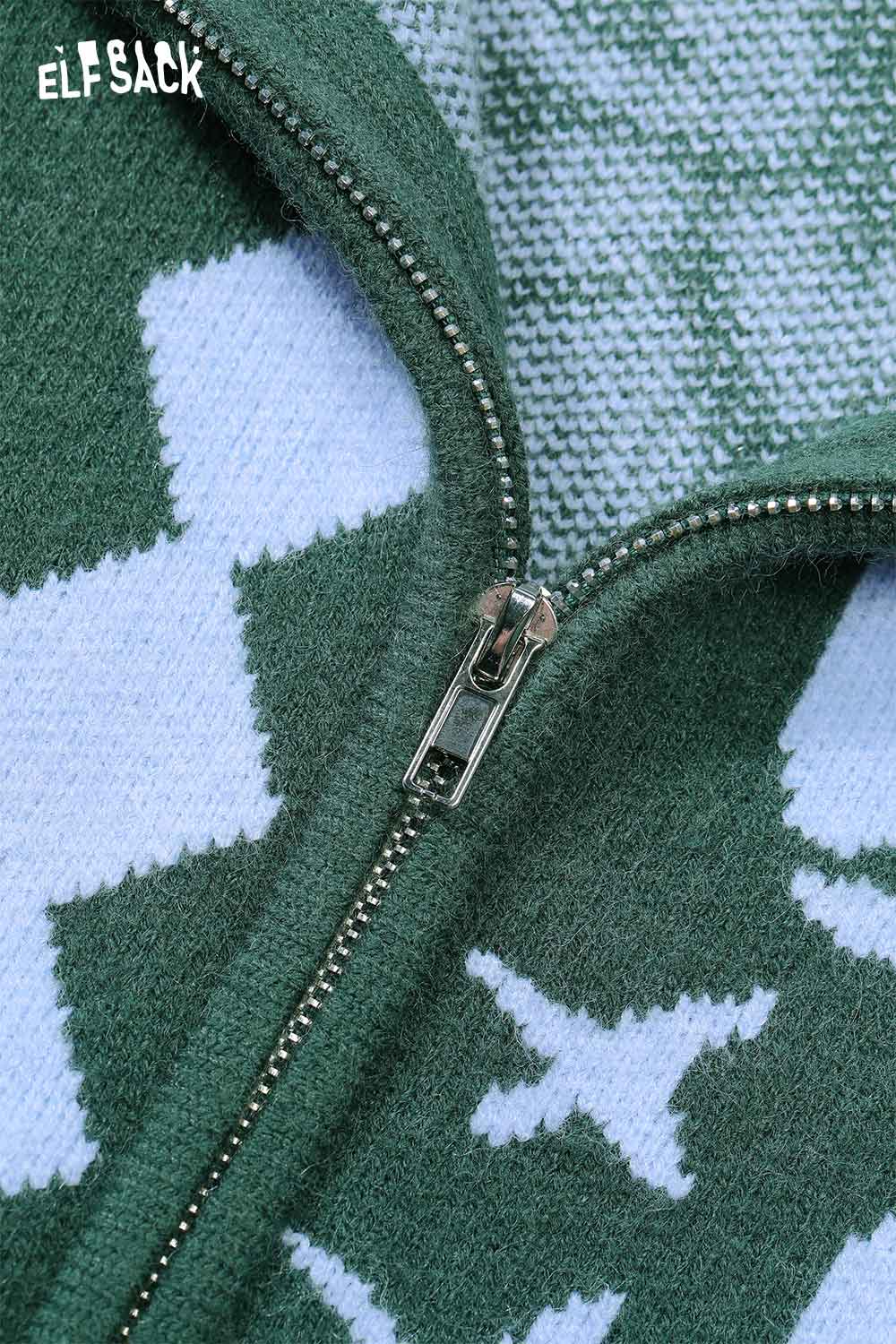 ELFSACK women's graphic zip up hoodie featuring a stylish green and white design with a front zipper