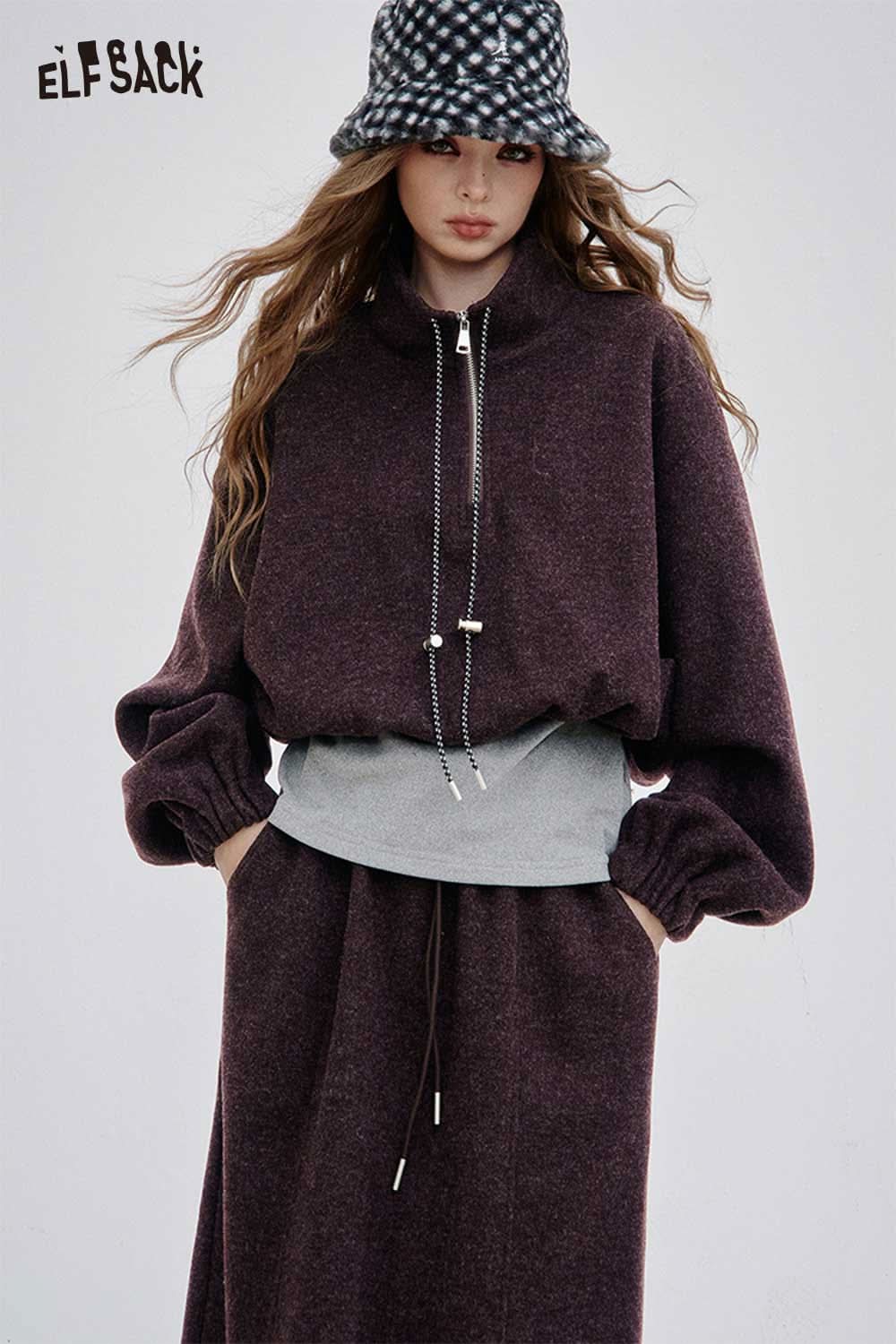 ELFSACK women's hoodie dress set featuring a cozy oversized design with elastic cuffs and drawstring waist