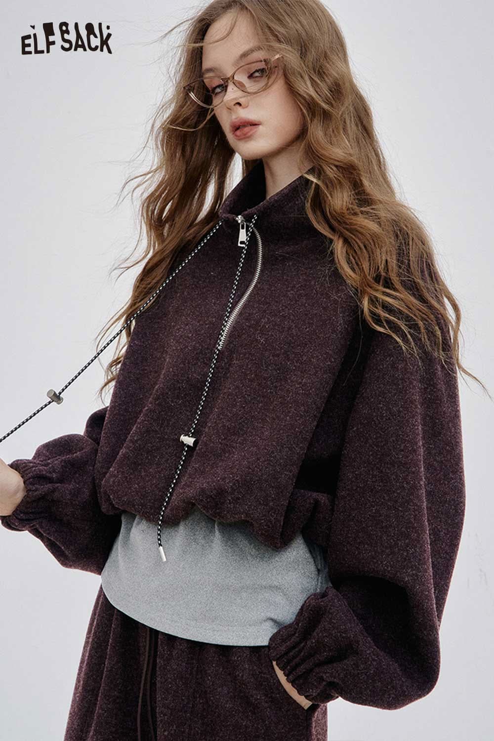 ELFSACK women's hoodie dress set featuring a trendy oversized design with a stylish zip-up collar