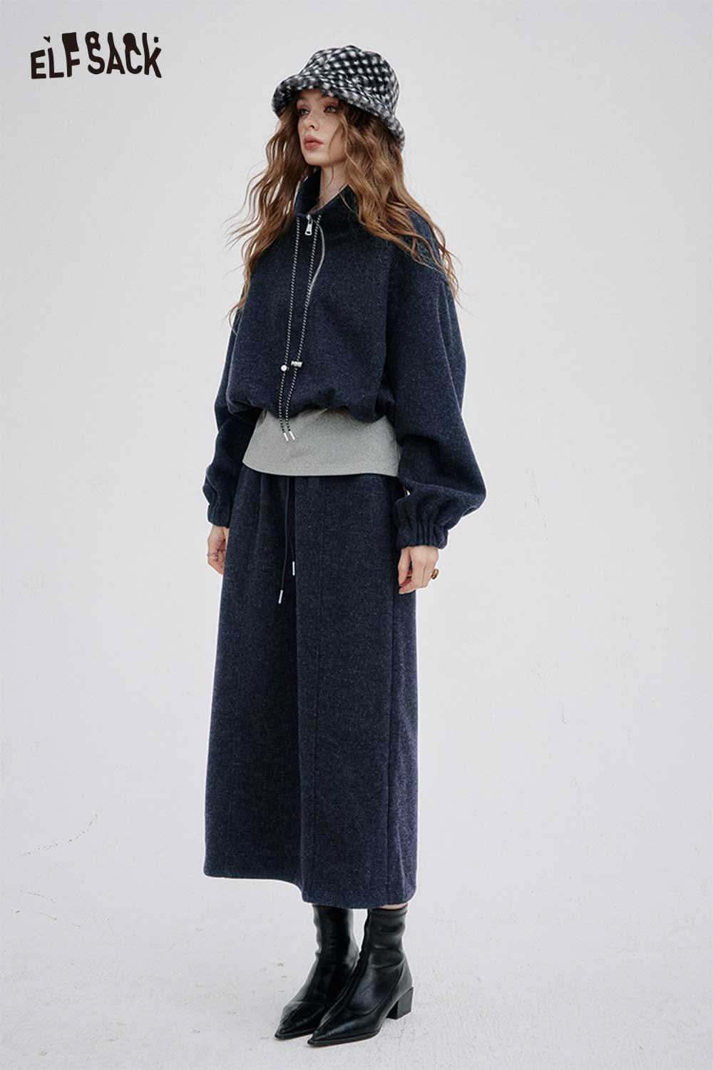 ELFSACK women's hoodie dress set in navy with stylish long sleeves and a matching skirt
