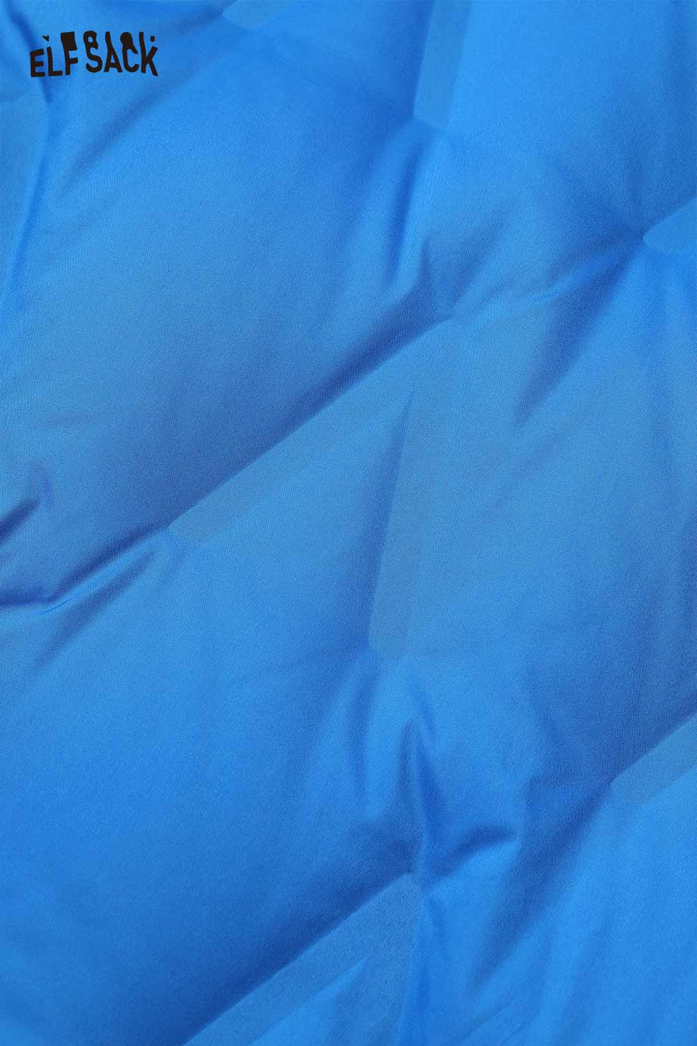 Close-up of ELFSACK women's light down jacket with a smooth and vibrant blue fabric texture