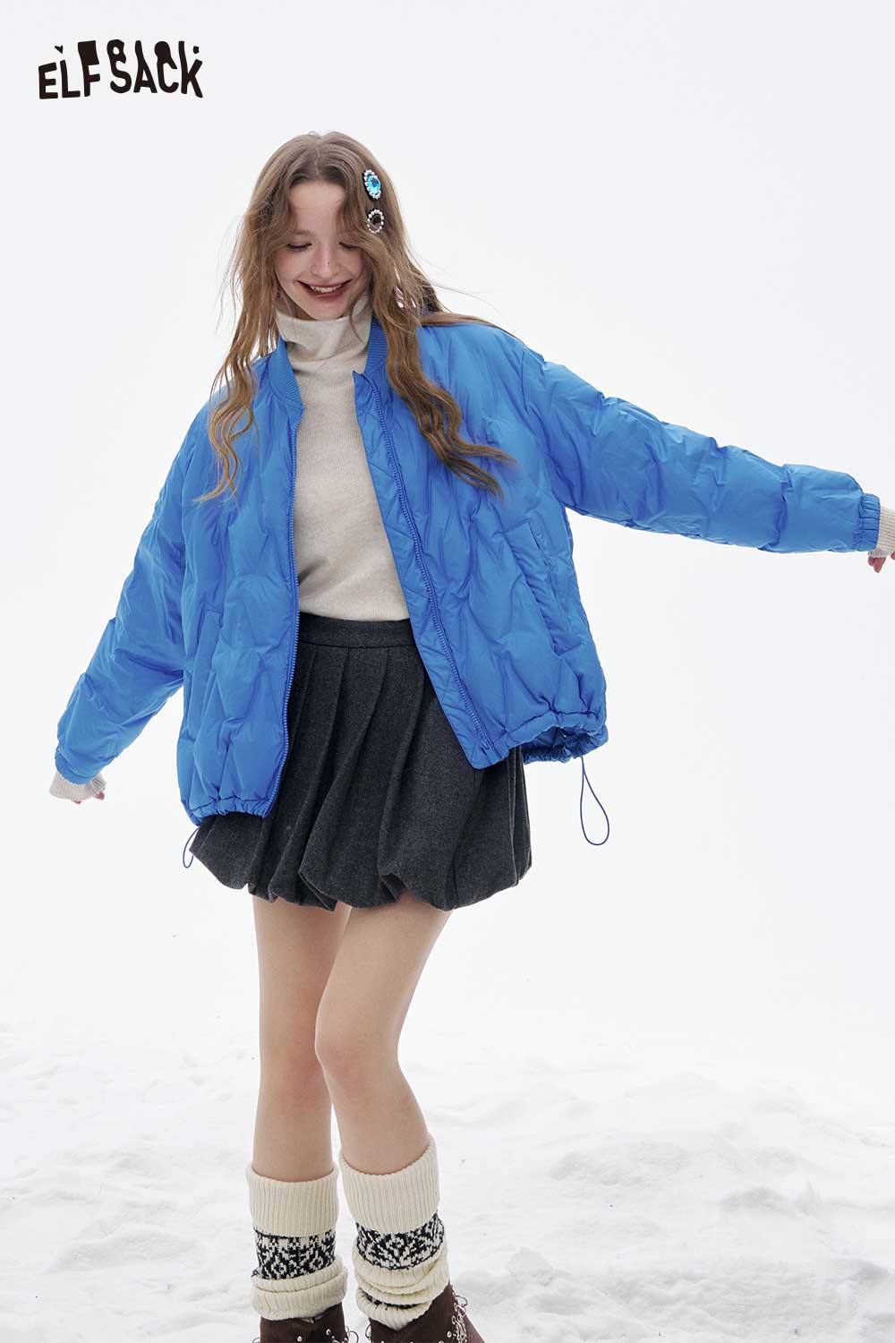 ELFSACK women's light down jacket in vibrant blue, perfect for winter layering and style