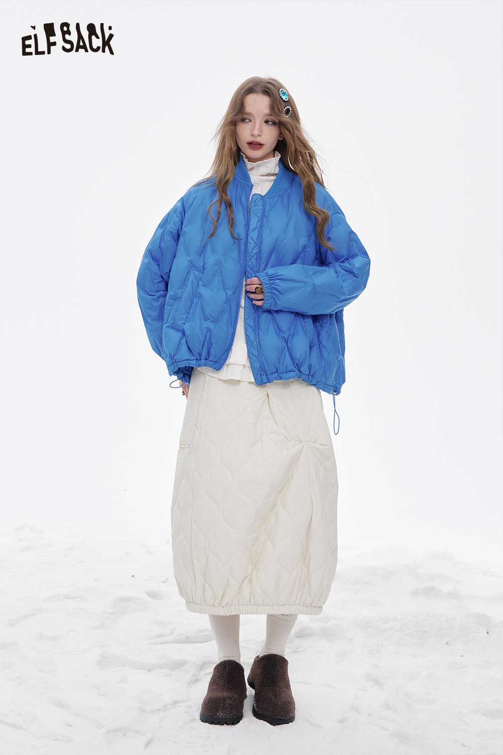 ELFSACK women's light down jacket in blue featuring a quilted design for stylish winter warmth