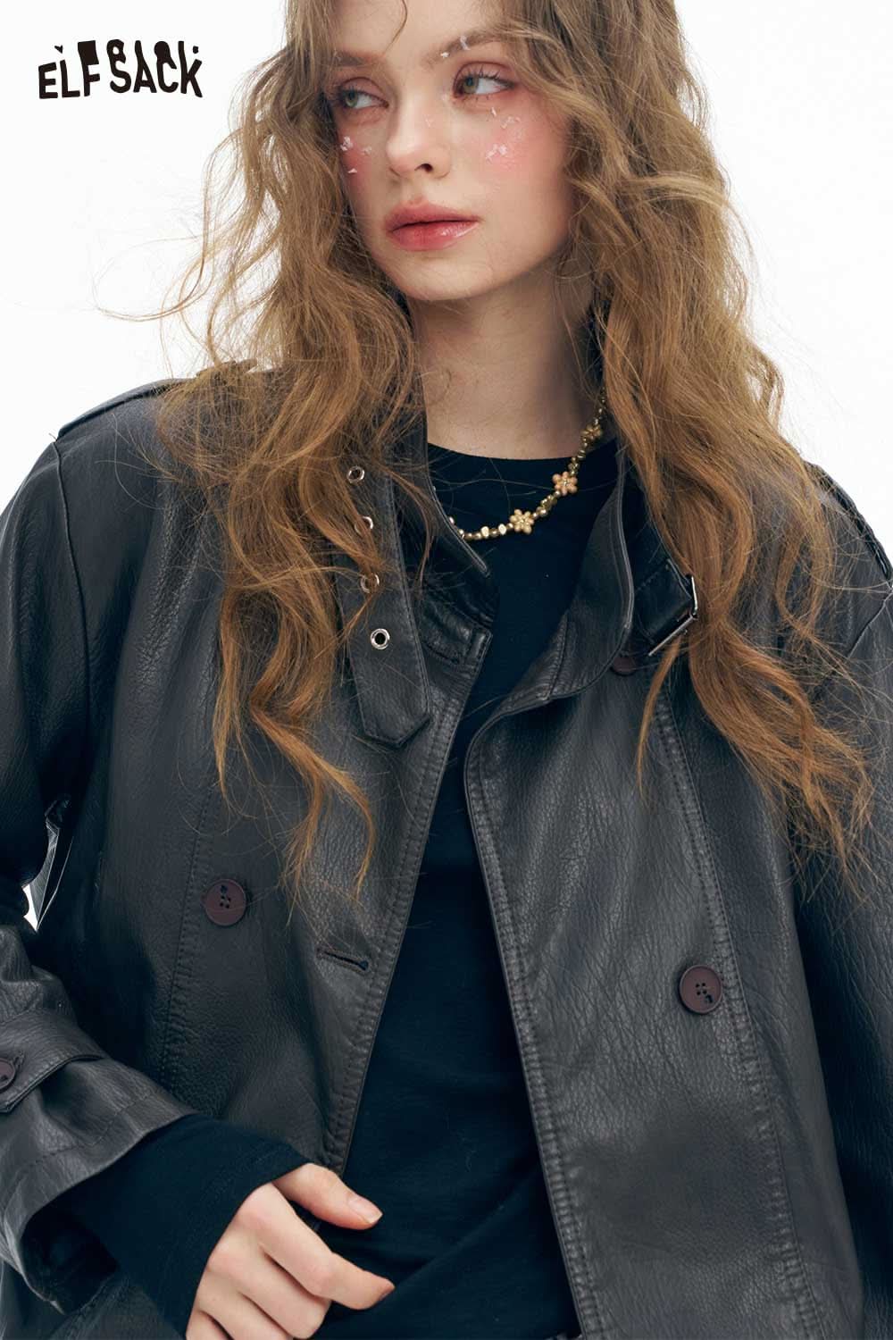 ELFSACK women's light leather jacket with a stylish design and relaxed fit for casual outings