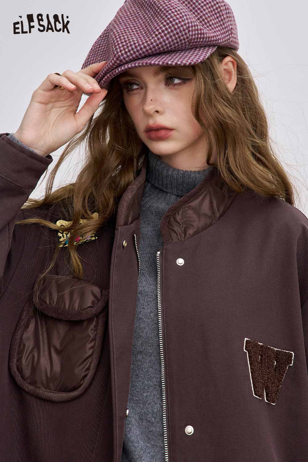 ELFSACK women's long cotton coat with stylish pockets and casual design for everyday wear