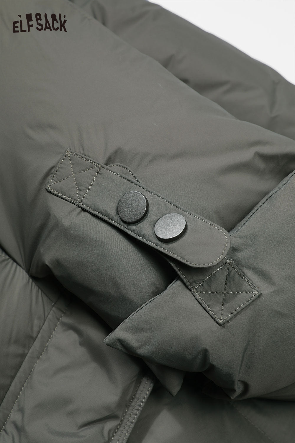 ELFSACK women's long puffer coat with hood featuring stylish button closure and quilted design