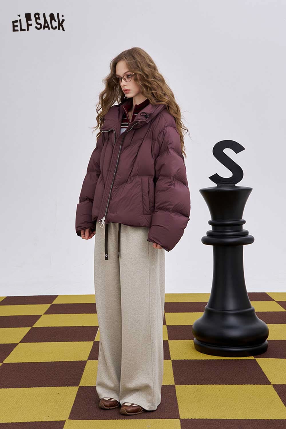 ELFSACK women's loose drawstring pants in beige for a stylish and comfortable look