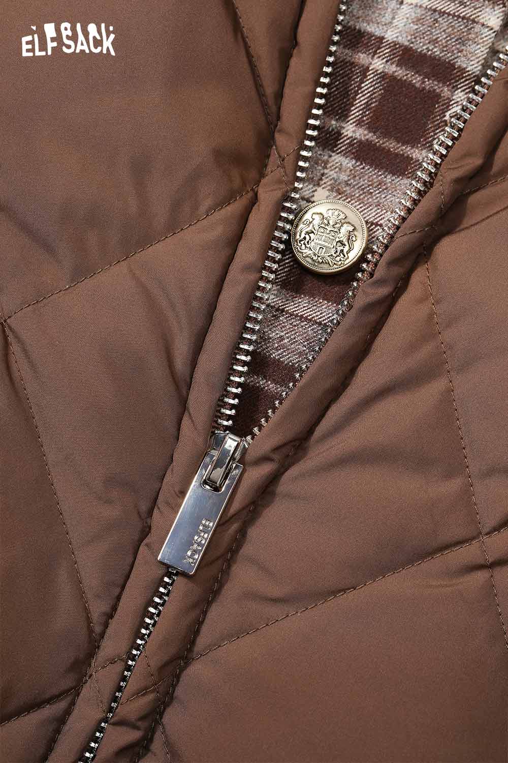 ELFSACK women's plaid down jacket featuring a stylish zip closure and cozy interior lining