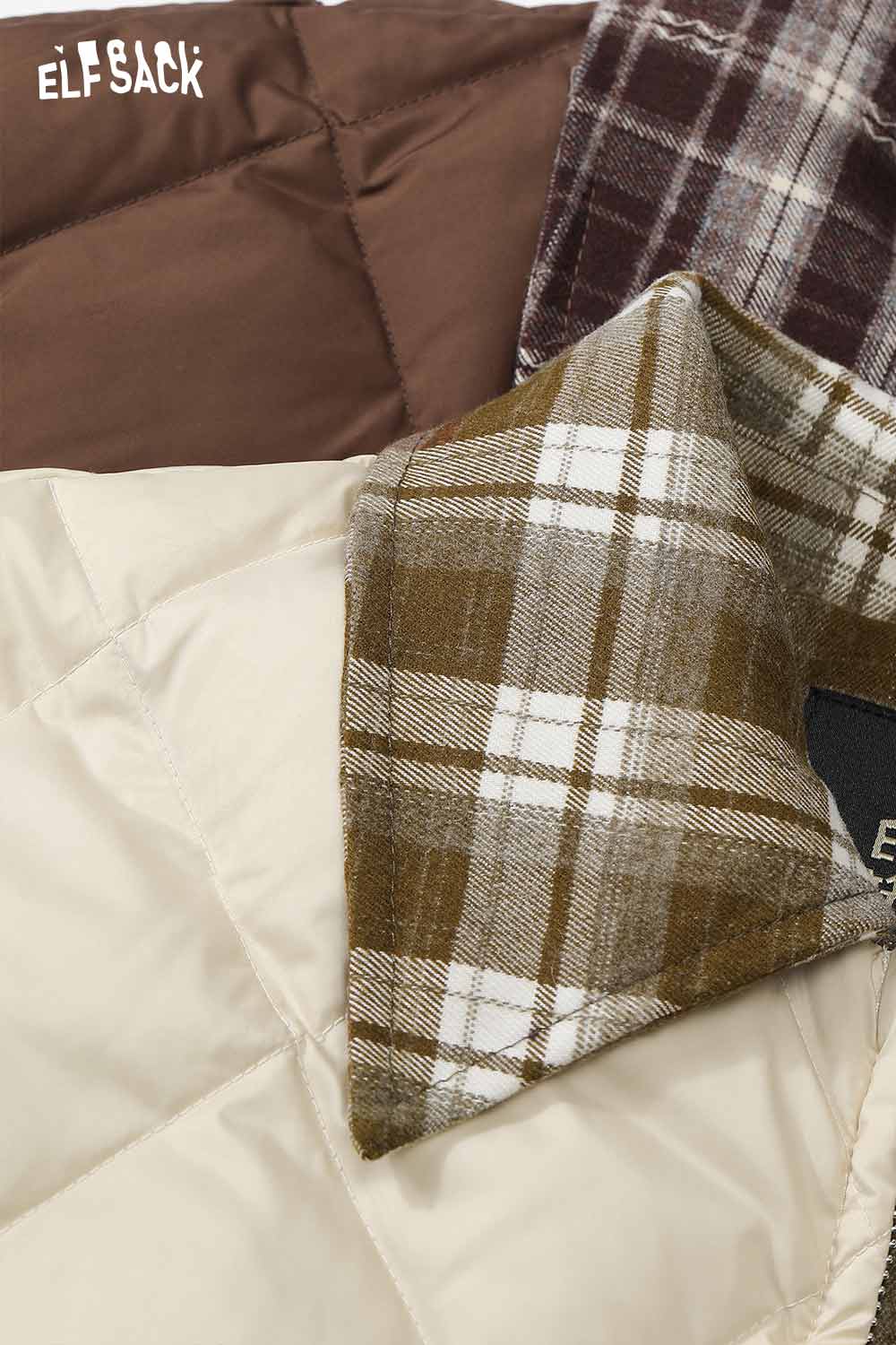 ELFSACK women's plaid down jacket featuring a stylish plaid collar and soft down insulation