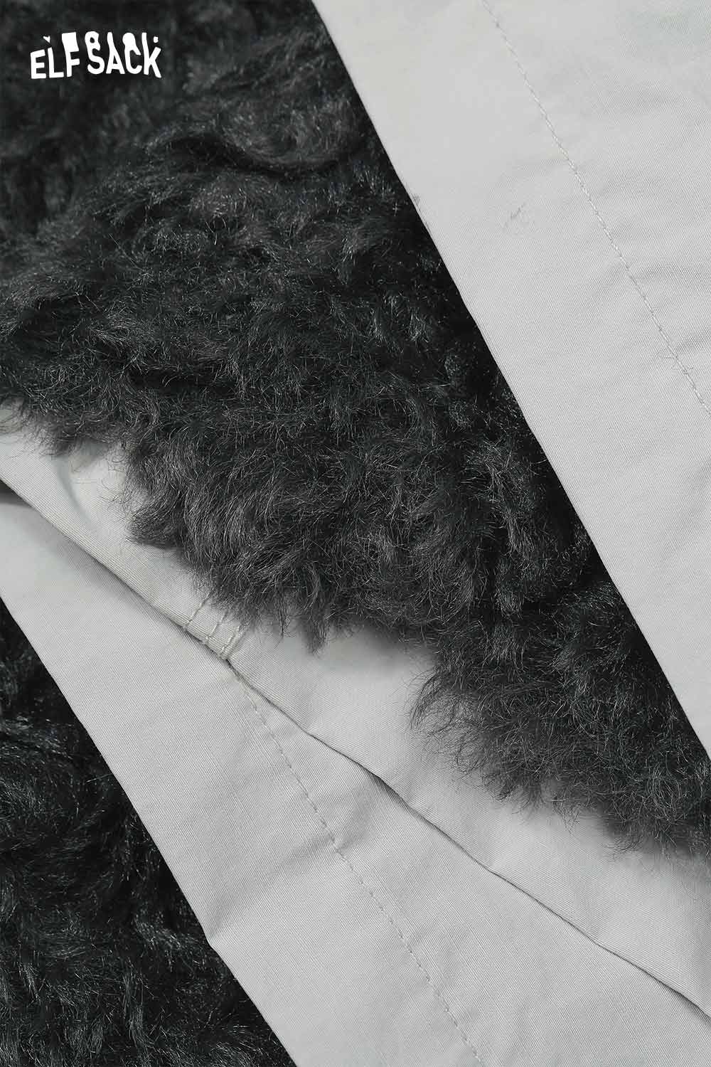 Close-up of ELFSACK women's plush lapel coat showcasing soft fabric and stylish design for winter wear