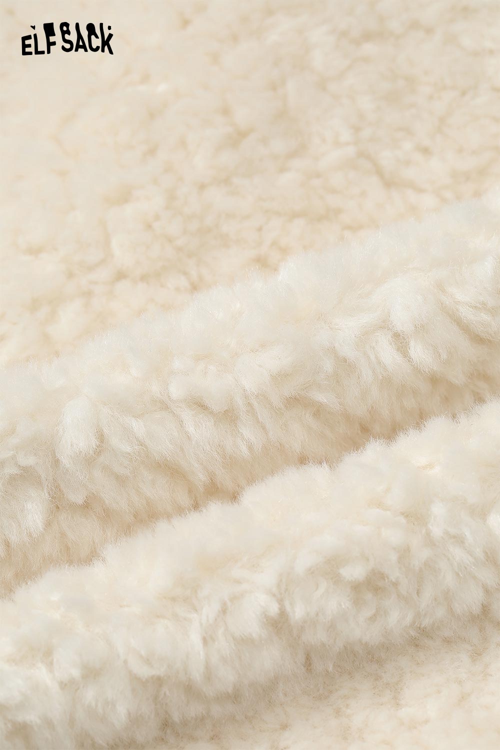 ELFSACK women's plush short coat in soft cream color with fluffy texture perfect for cozy wear