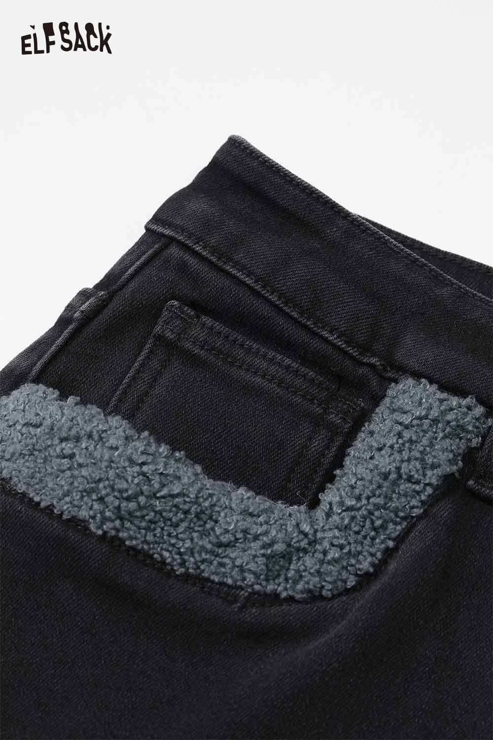 Close-up of ELFSACK women's plush tapered jeans showing soft fleece-lined waistband detail