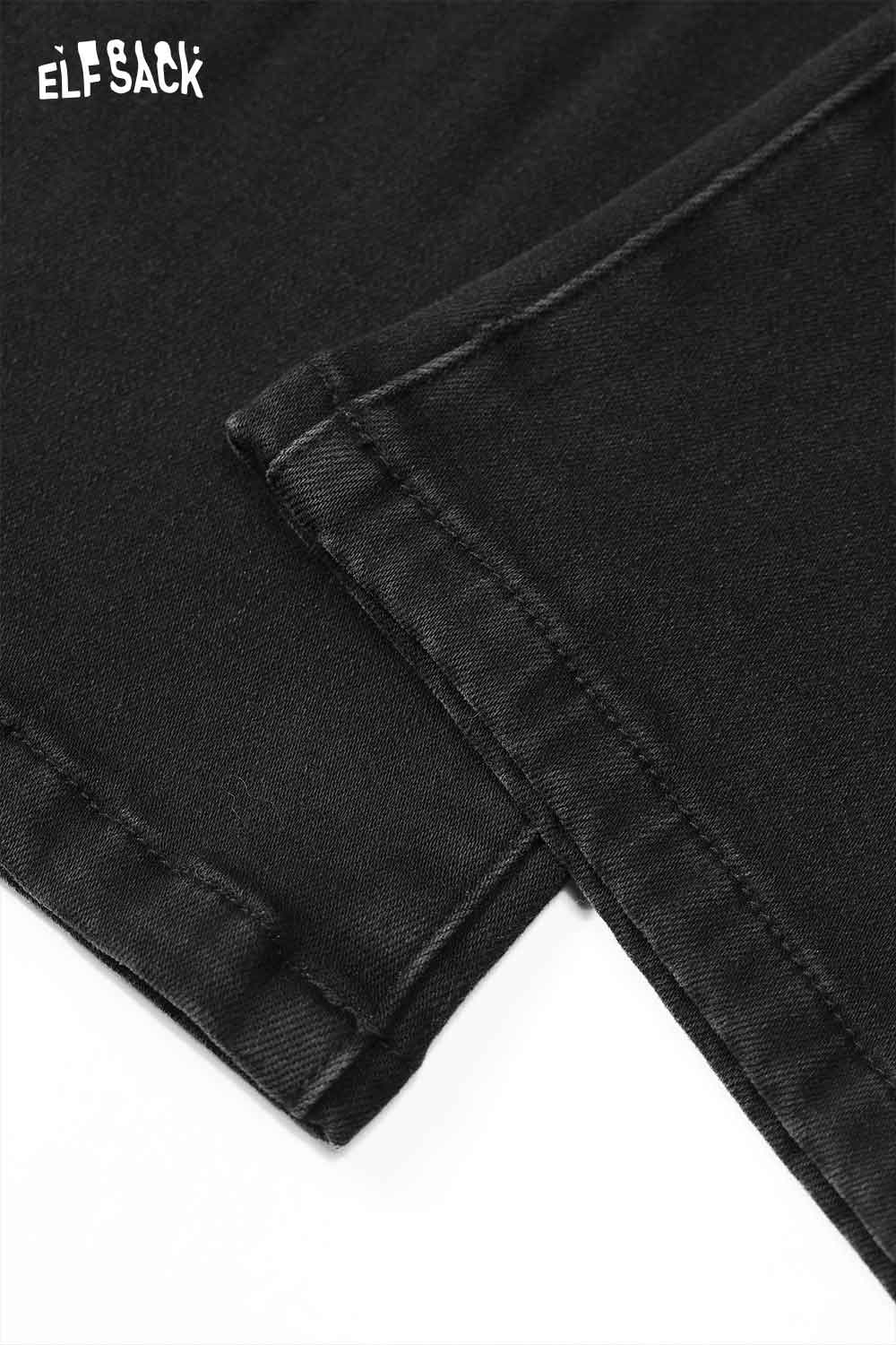 Close-up of ELFSACK women's plush tapered jeans showcasing the soft fabric and detailed stitching