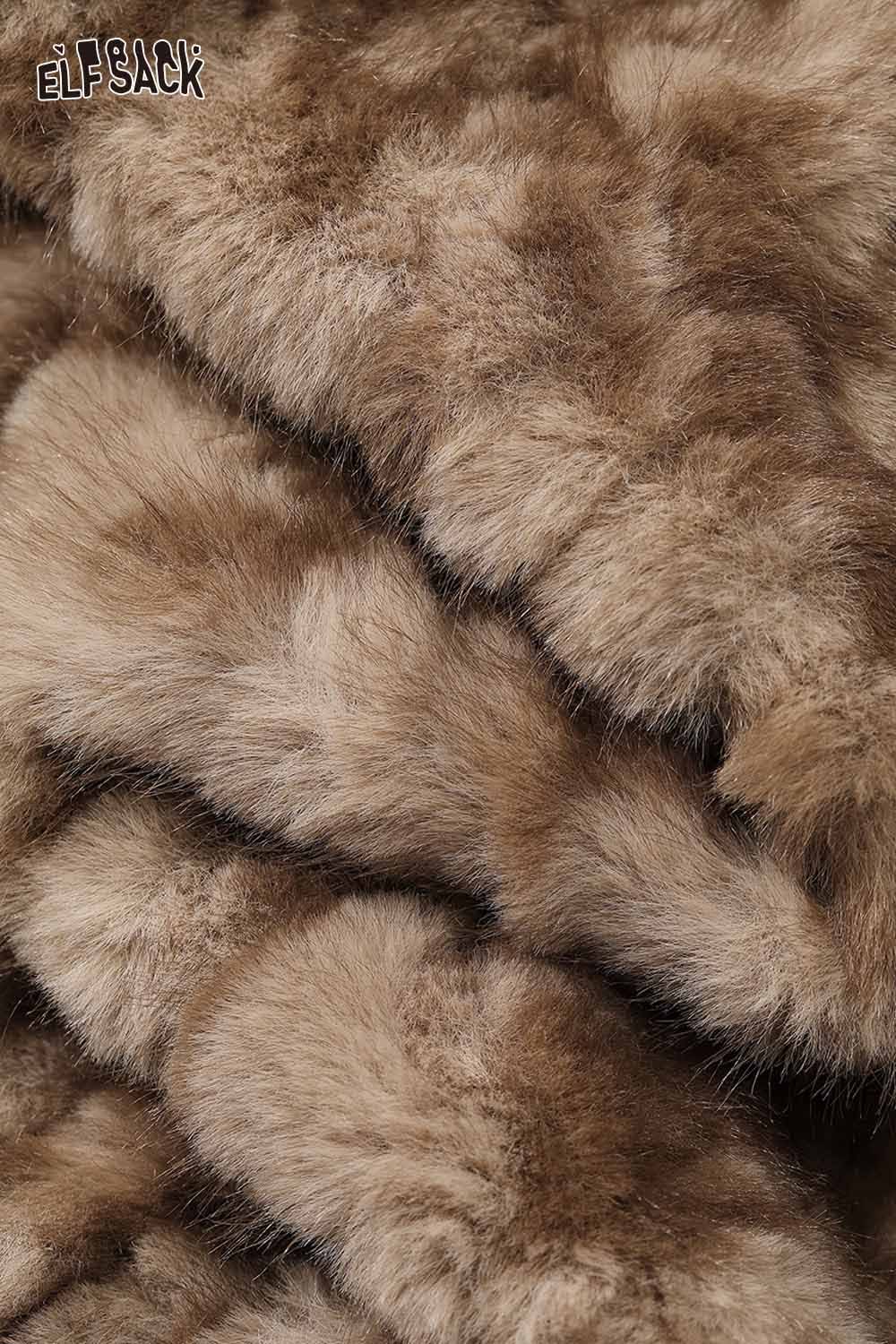 Close-up of ELFSACK women's plush warm coat with soft and cozy faux fur fabric