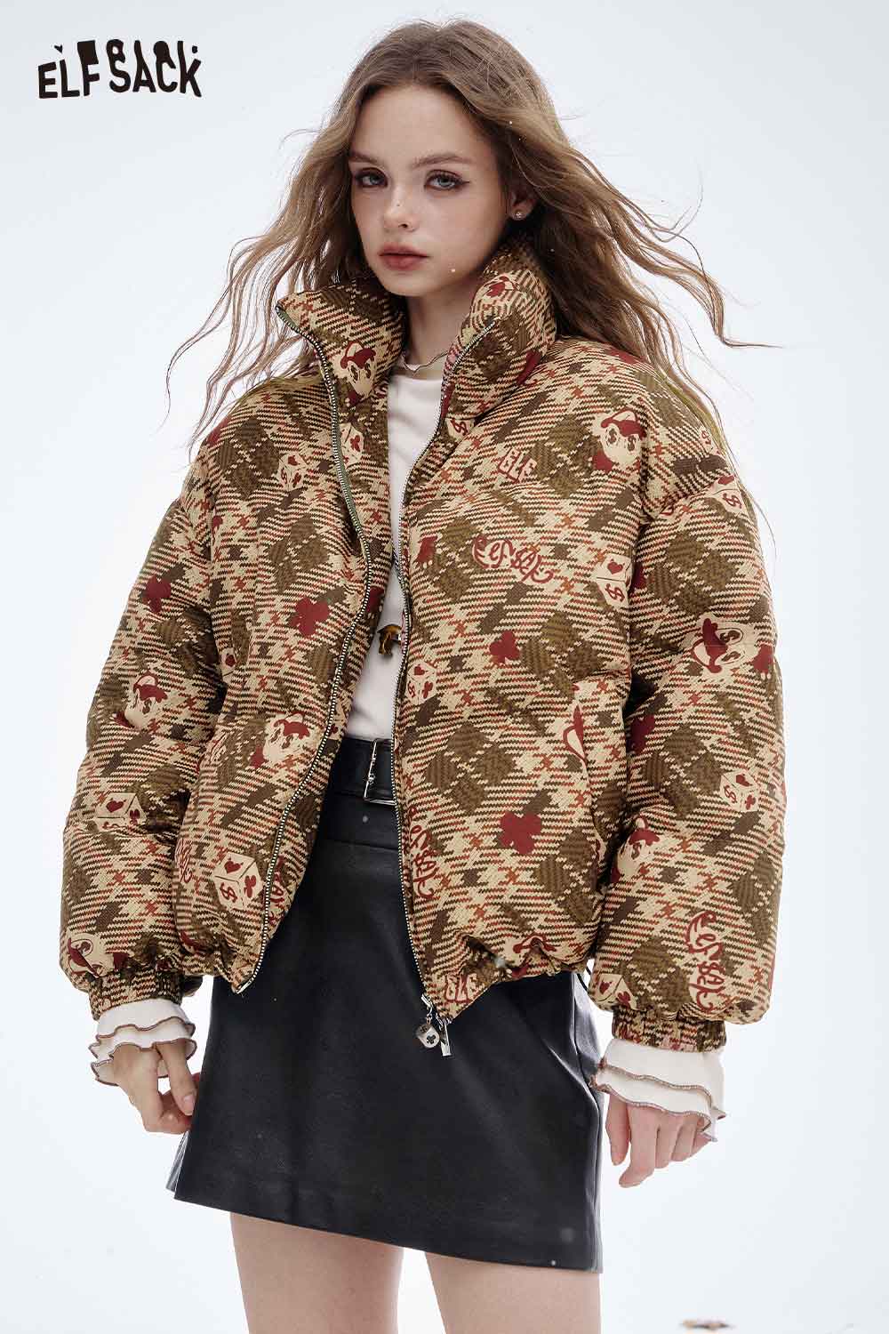 ELFSACK women's reversible down jacket in a stylish pattern with a cozy fit for versatile winter looks