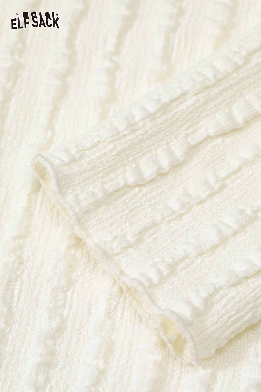 ELFSACK women's ruffle high neck t-shirt in white with textured fabric detail