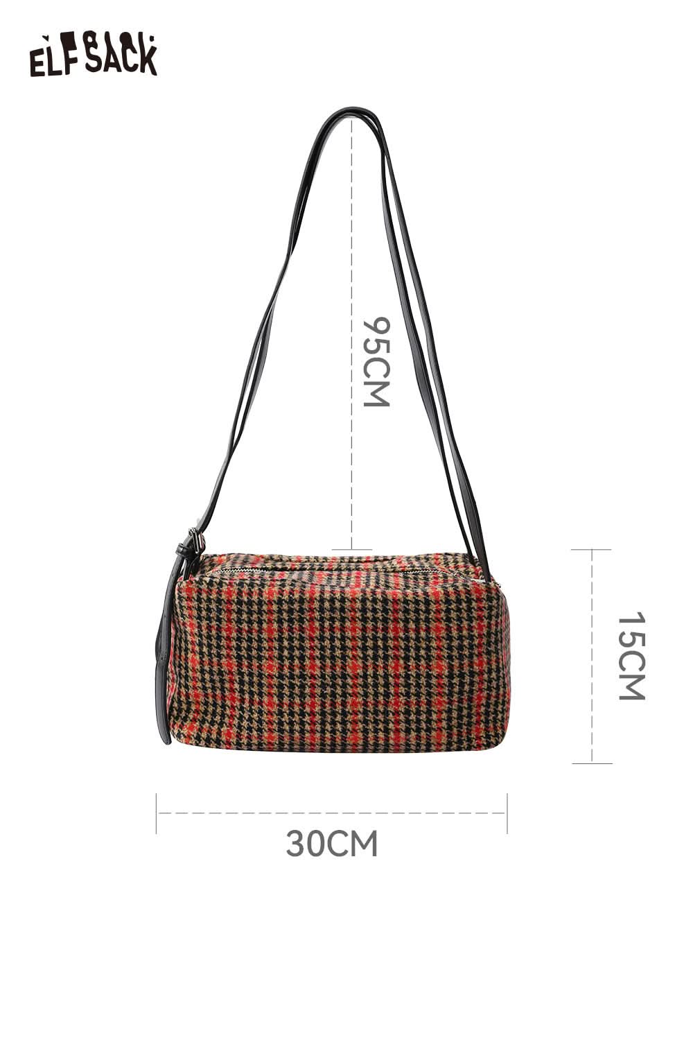 ELFSACK women's single strap shoulder bag in plaid design with adjustable strap for versatile styling