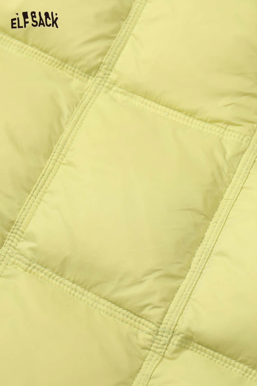 ELFSACK women's soft down jacket in light yellow with quilted texture for warmth and comfort