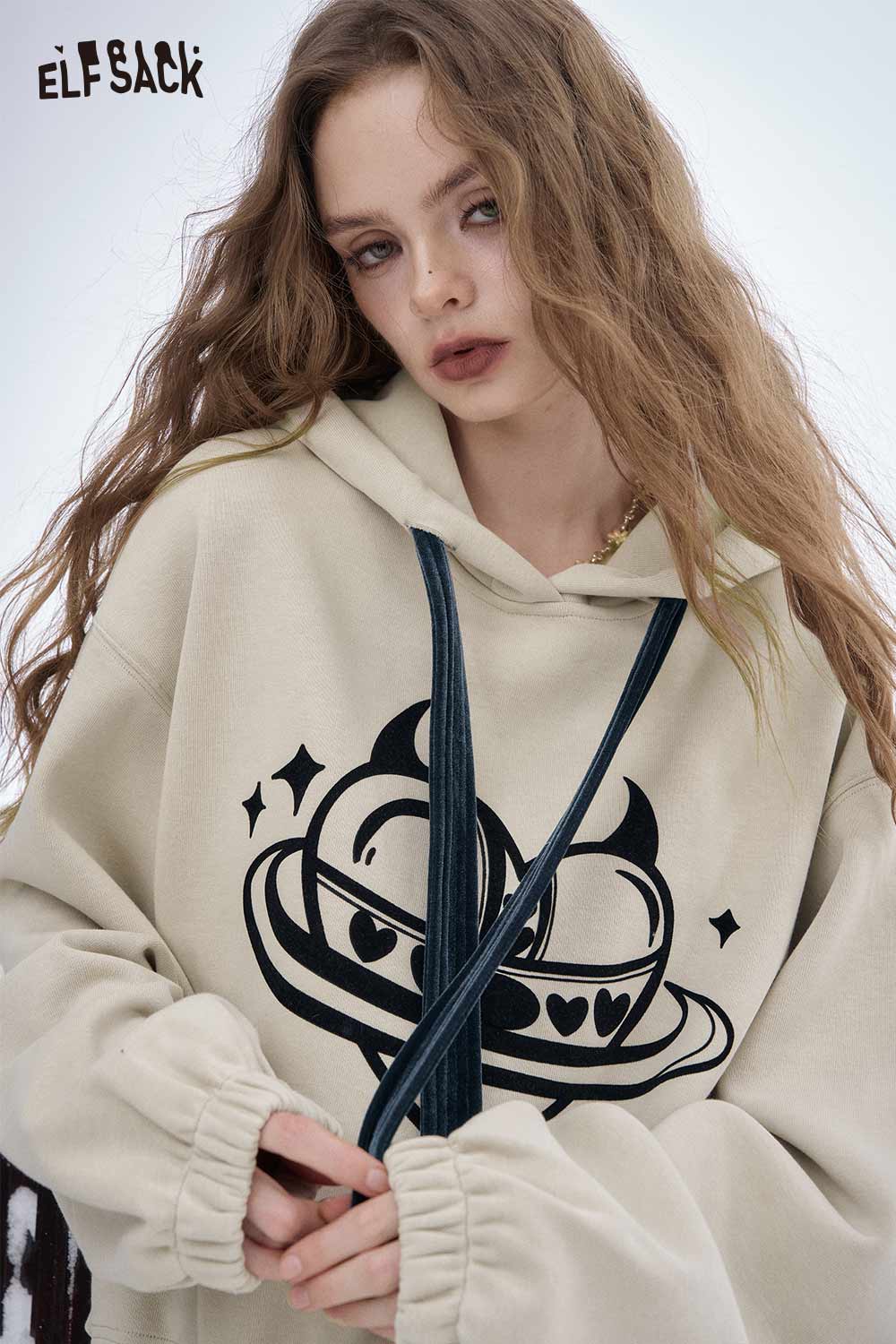 ELFSACK women's soft heart graphic skirt set featuring a cozy hoodie with playful heart designs