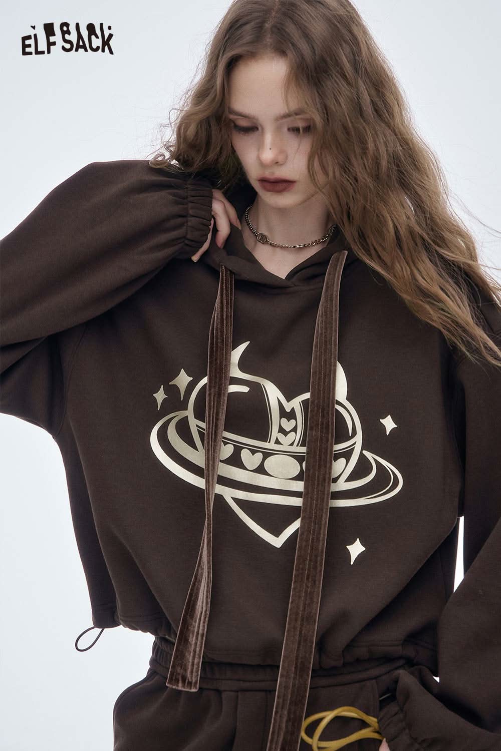 ELFSACK women's soft heart graphic skirt set featuring a cozy oversized hoodie and matching skirt