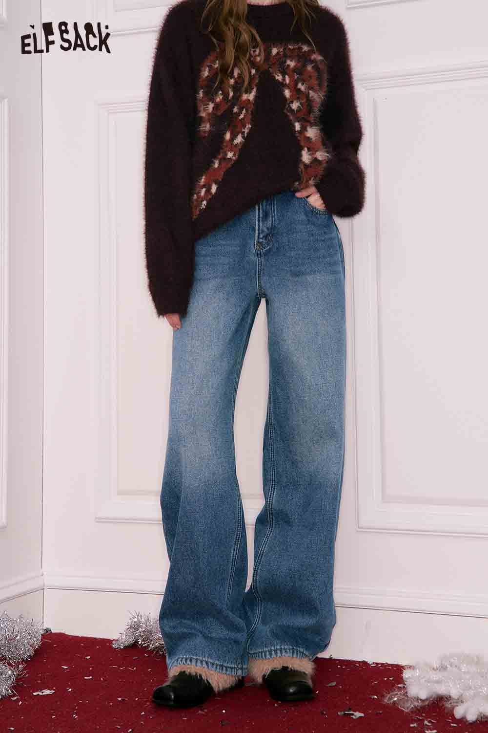 ELFSACK women's straight loose floor length jeans with a relaxed fit for everyday comfort and style