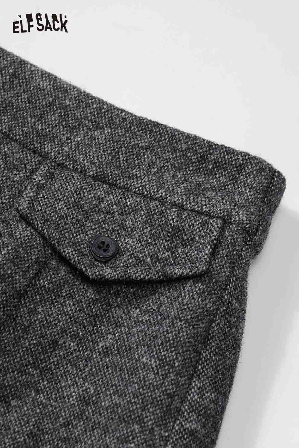 ELFSACK women's tweed skirt set featuring a stylish gray fabric with button detail